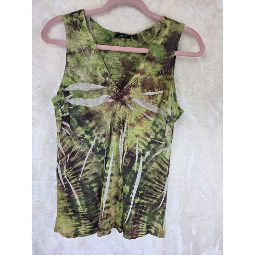 Apt. 9 Womens Green Tie Dye Burnout Studded V-Neck Sleeveless Tank Top Small